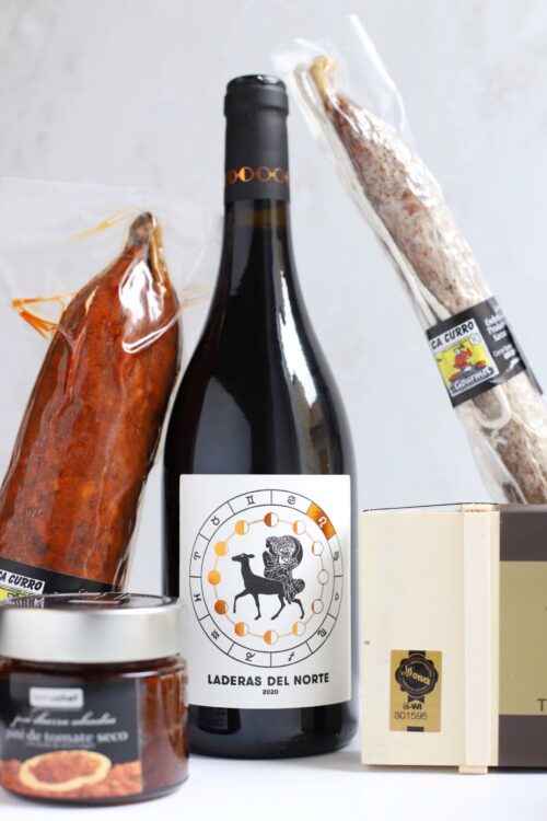 lote navidad vino, pate, sobrasada reserva, turron, salchicha